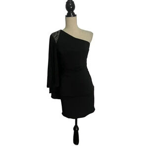 Laundry by Shelli Segal one shoulder sleeveless dress w/embellished cape